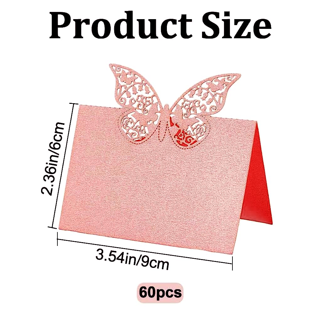 CRASPIRE 60Pcs Wedding Table Place Cards Pink Hollow Butterfly Paper 3D Seat Number Name Place Cards for Wedding Engagement Banquet Party Decoration Reception Holiday Birthday Dinner Supplies