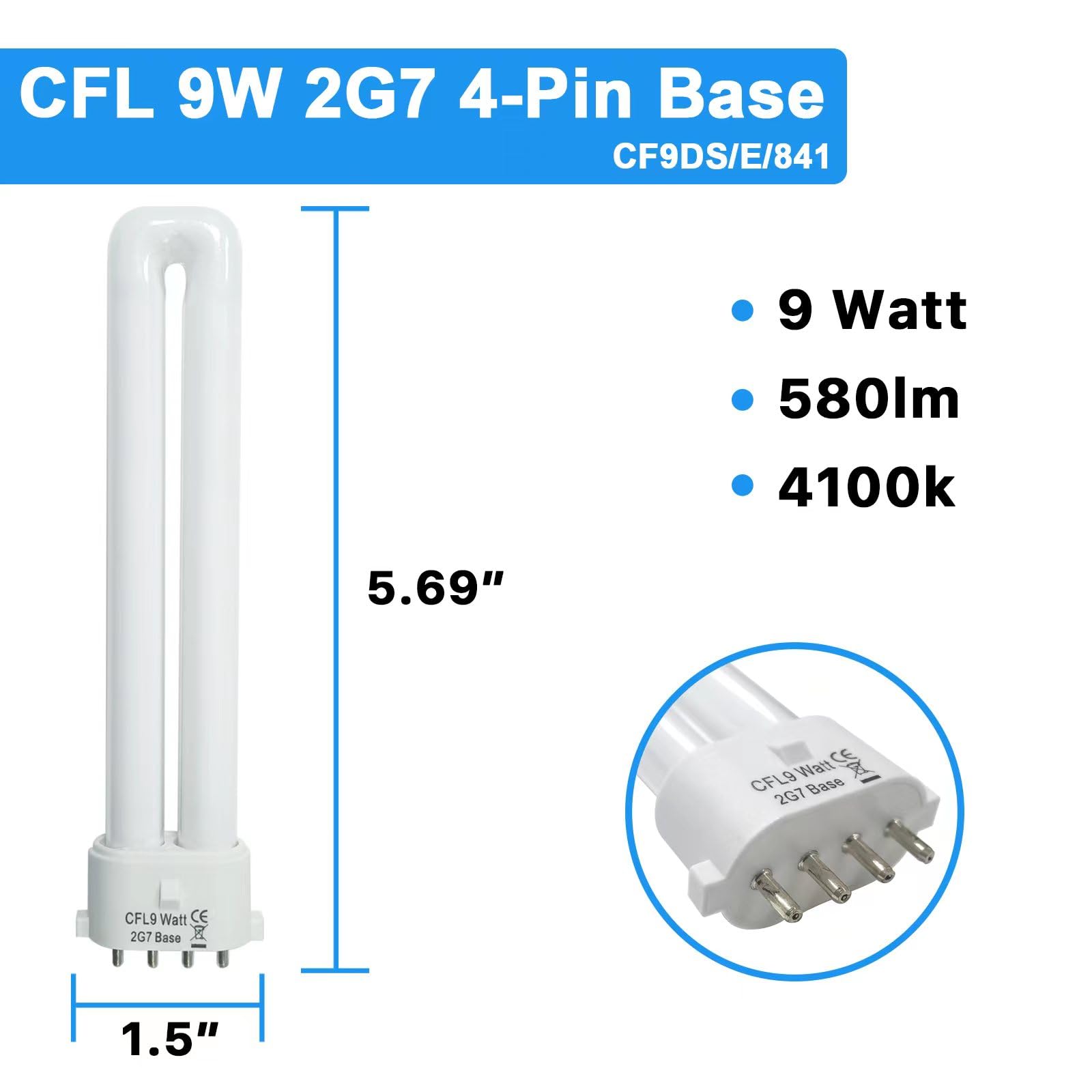 9 Watt Light Bulb Compatible with Satco S8365, Kandolite 96500, Rayovac F9w-1, Coleman Lantern Bulb Replacement 2G7 Base 4100K 4 Pack