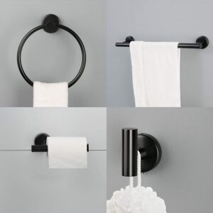 QCHANER 6-PCS Stainless Steel Bathroom Hardware Set, Towel Rack Set Wall Mounted, Home OrganizersHand, Towel Bar, Toilet Paper Holder, Towel Ring, 2 Multifunctional Hooks, Matte Black