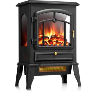 r.w.flame electric fireplace stove heater with thermostat control, 15" cathedral stylish small fireplace heater, 3d realistic flame effects, adjustable heating mode, overheating safe design