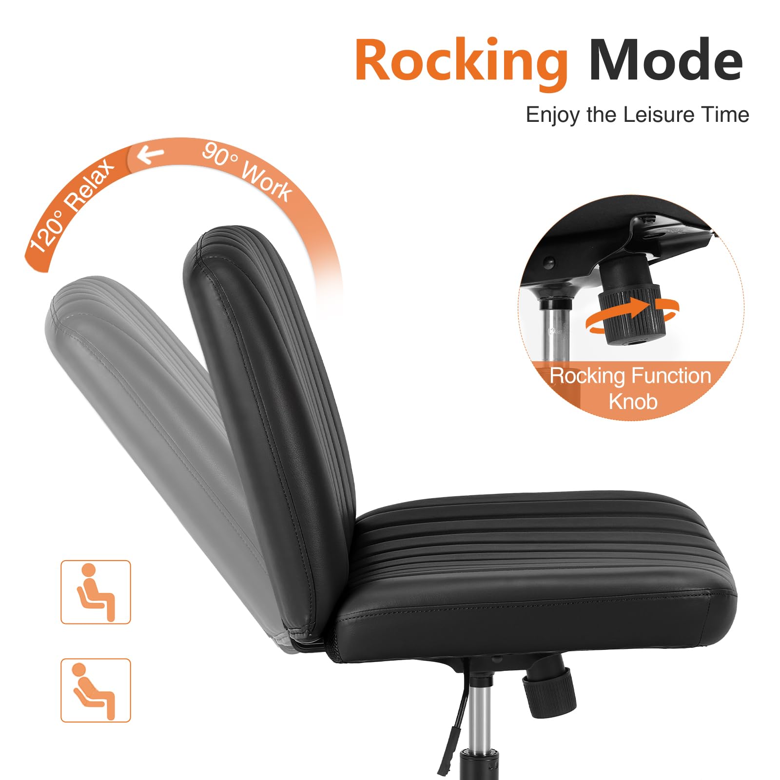 Sweetcrispy Office Chair No Wheels - Armless Desk Chair No Wheels Cross Legged Office Chair Wide Swivel Leather Home Office Desk Chairs