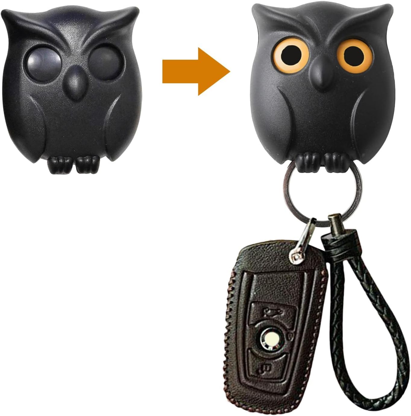 Owl Key Holder, Night Owl Key Holder, Magnetic Owl Key Holder, Owl Key Chain Holder, Key Chain Ring Holder for Wall, Automatic Open Close Eyes Keychain Hooks Holder Magnetic Wall Mount Owl (C1PCS)