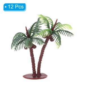 PATIKIL 2.8" Miniature Plastic Coconut Palm Tree, 12 Pack Mini Tree Decor Micro Plant Model for DIY Beach Landscape Prop Decoration, Green