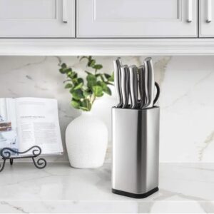 Dura Living Universal Knife Block Holder, Stainless Steel Knife Stand Without Knives, Safe Space Saver Stable Knife Storage with Scissors Slot, Detachable for Easy Cleaning, Kitchen Organizer, Silver