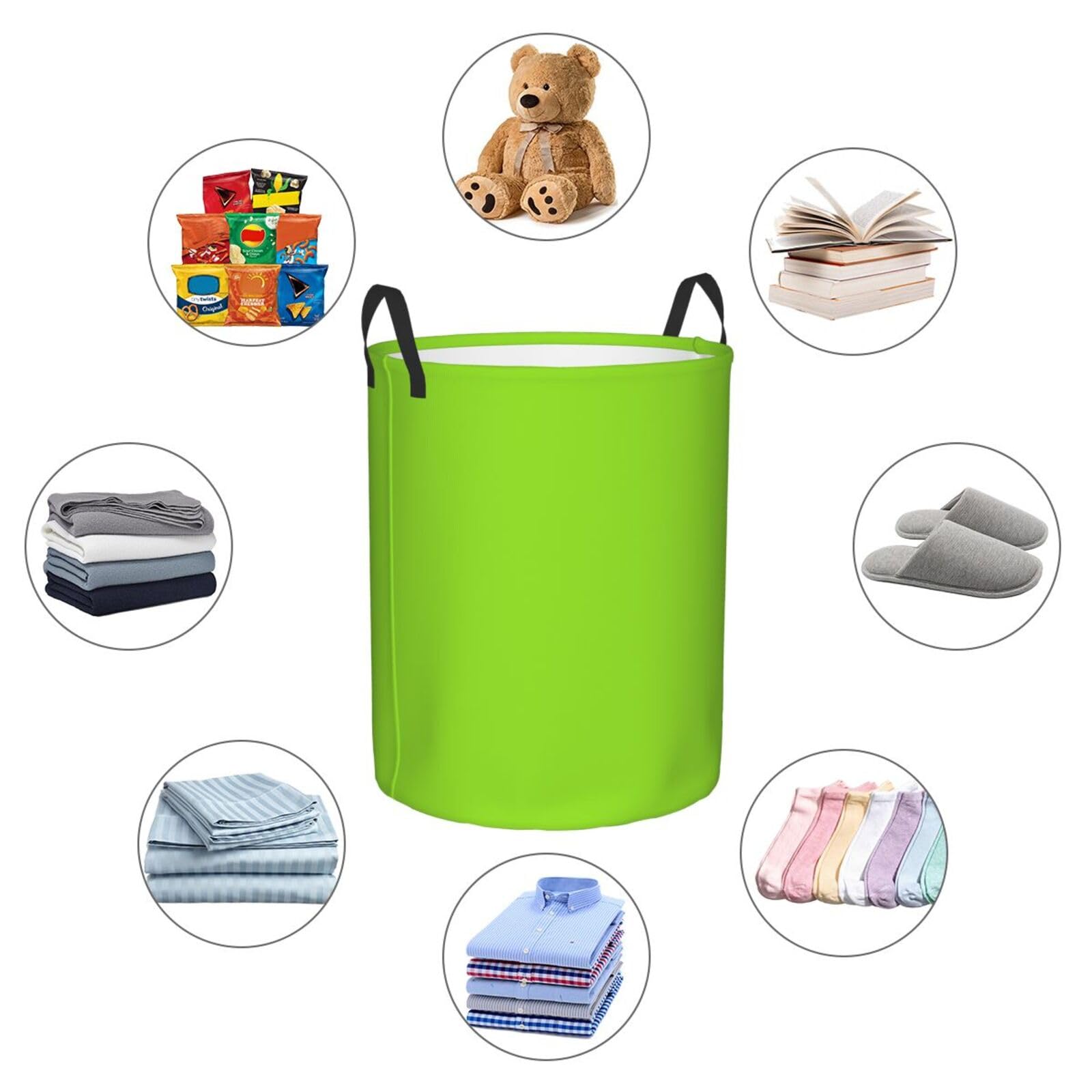 Green Yellow Lime Laundry Basket Waterproof Foldable Laundry Hamper with Durable Handle Circular Dirty Clothes Storage Basket for Living Room Bedroom Bathroom