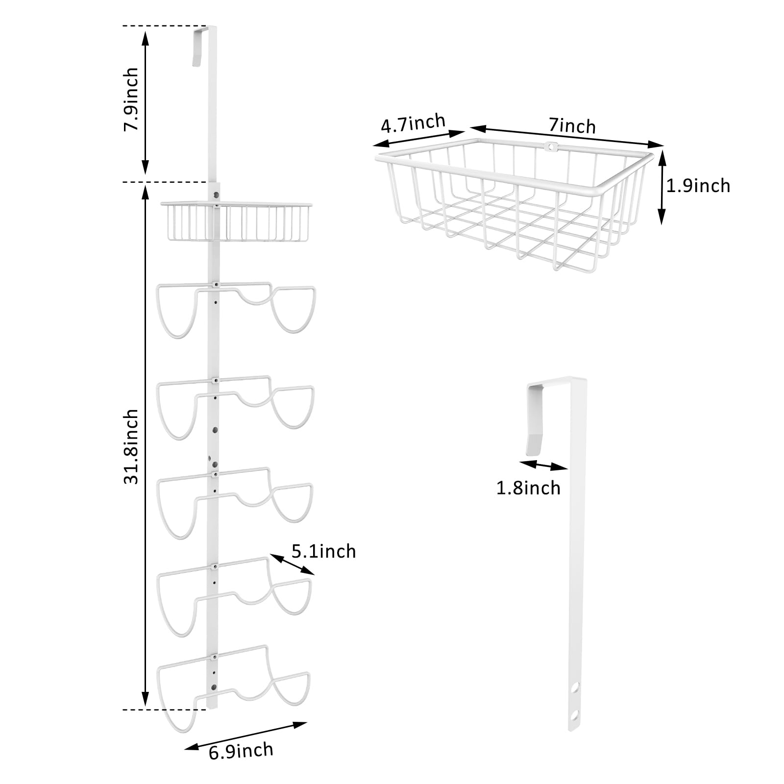 X-cosrack 6-Tier Over The Door Towel Racks for Bathroom - Wall Mounted Metal Towel Holder - Adjustable Rolled Towel Organizer Hanging Towel Storage, Matte White