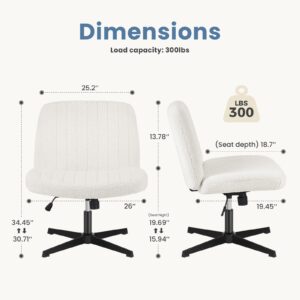 DUMOS Cross Legged Office Chair, Armless Wide Home Office Desk Seat No Wheels, Modern Swivel Adjustable Fabric Vanity Seating for Bedroom