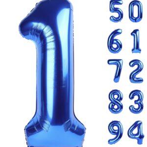 40 Inch Navy Blue 1 Balloon for First Birthday, Blue One 1st Number Balloon Birthday Decorations for Man, 10th 21st, Giant Number 1 Balloon