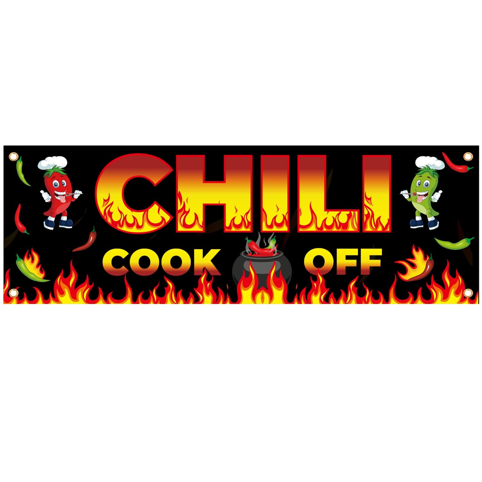 Chili Cook Off Banner Decorations, 71x24 Inch Fabric Chili Banner Sign, Chili Cook Off Supplies, Mexican Fiesta Chili Cooking Party Supplies (180 x 60 cm)