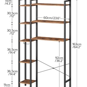 HOOBRO 8-Tier Over The Toilet Storage, Freestanding Bathroom Organizer Space Saver, Mass-Storage Side Storage Open Rack, for Bathroom, Living Room, Laundry, Rustic Brown and Black BF86TS01