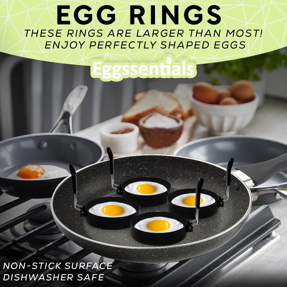 Eggssentials Egg Rings for Frying Eggs Pack of 4 Egg ring Large 3.5 - Non-Stick Pancake Mold Maker & Egg Mold for Breakfast Sandwiches.