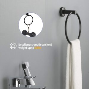 QCHANER 6-PCS Stainless Steel Bathroom Hardware Set, Towel Rack Set Wall Mounted, Home OrganizersHand, Towel Bar, Toilet Paper Holder, Towel Ring, 2 Multifunctional Hooks, Matte Black