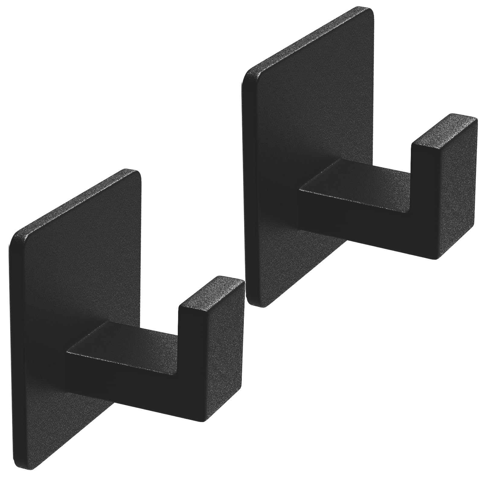 VAEHOLD Adhesive Towel Hooks, Heavy Duty Wall Hooks Aluminum Black Hooks for Hanging Coat, Hat, Towel, Robe, Clothes, Shower Hook for Door, Office, Kitchen, Bathroom - 2 Pack (Black)