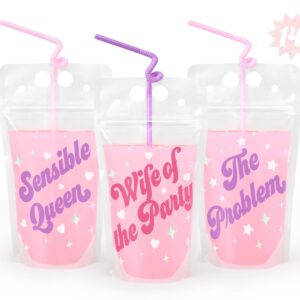 xo, Fetti Bachelorette Party Drink Pouches - 14 pcs | Bach Party Cups, Bridesmaid Names Decorations, Maid of Dishonor Favors, Wife of the Party