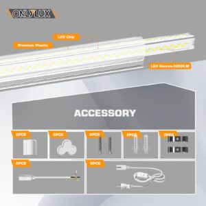 ONLYLUX LED Shop Lights, LED Tube Light 25W 6000K, Led Garage Light, Super Bright, Under Cabinet Lighting, Linkable with Plug LED Light for Workbench Workshop Basement (2 Pack)