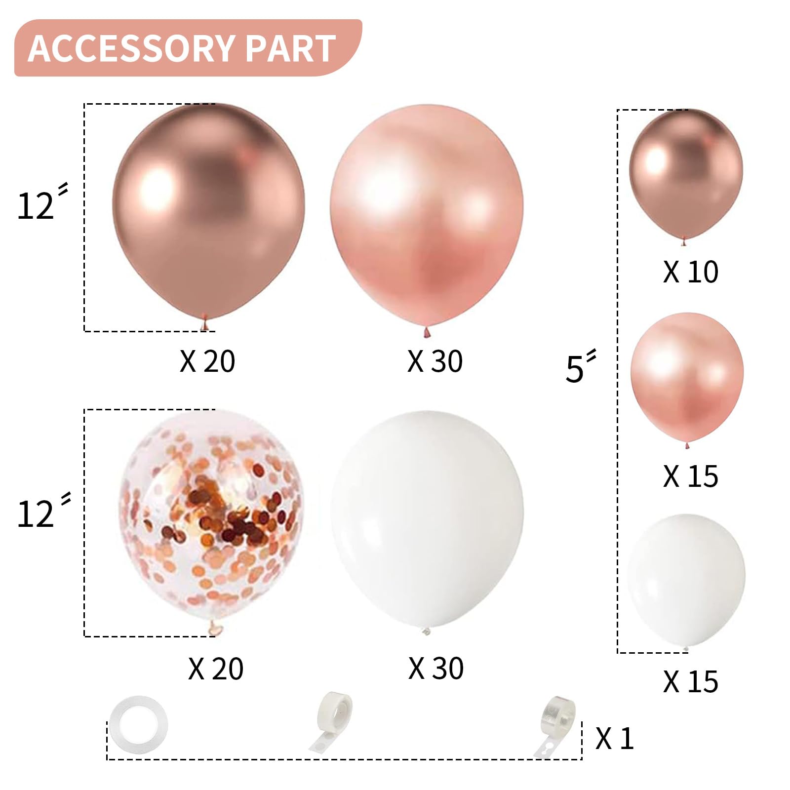 140PCS Rose Gold Garland Balloons Rose Gold Chrome Ballons Arch Kit with Confetti Balloon for Baby Shower Birthday Wedding Bachelorette Party Decor