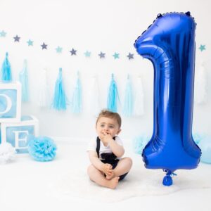 40 Inch Navy Blue 1 Balloon for First Birthday, Blue One 1st Number Balloon Birthday Decorations for Man, 10th 21st, Giant Number 1 Balloon