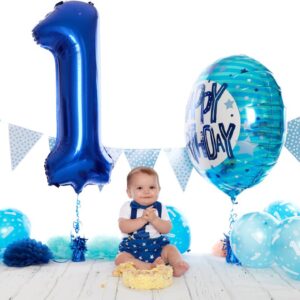 40 Inch Navy Blue 1 Balloon for First Birthday, Blue One 1st Number Balloon Birthday Decorations for Man, 10th 21st, Giant Number 1 Balloon