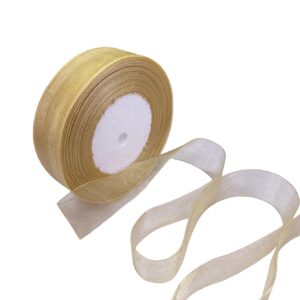 BEAUTOPE 1 Inch 50 Yards Sheer Organza Ribbon Chiffon Ribbon for Gift Wrapping Wedding Bouquet Crafts (Gold)