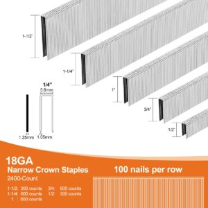 PINOZE 4200-Count 18 Gauge 1/4" Narrow Crown Staples (1-1/2" 1-1/4" 1" 3/4" 1/2") & 18GA Brad Nails (2" 1" 5/8"), Heavy Duty Galvanized Upholstery Staple for Pneumatic/Electric Stapler Gun/Brad Nailer