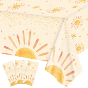 oigco 3pcs boho sun birthday party tablecloths first trip around the sun party decorations disposable plastic table covers boho baby shower supplies, 54 x 108 inches