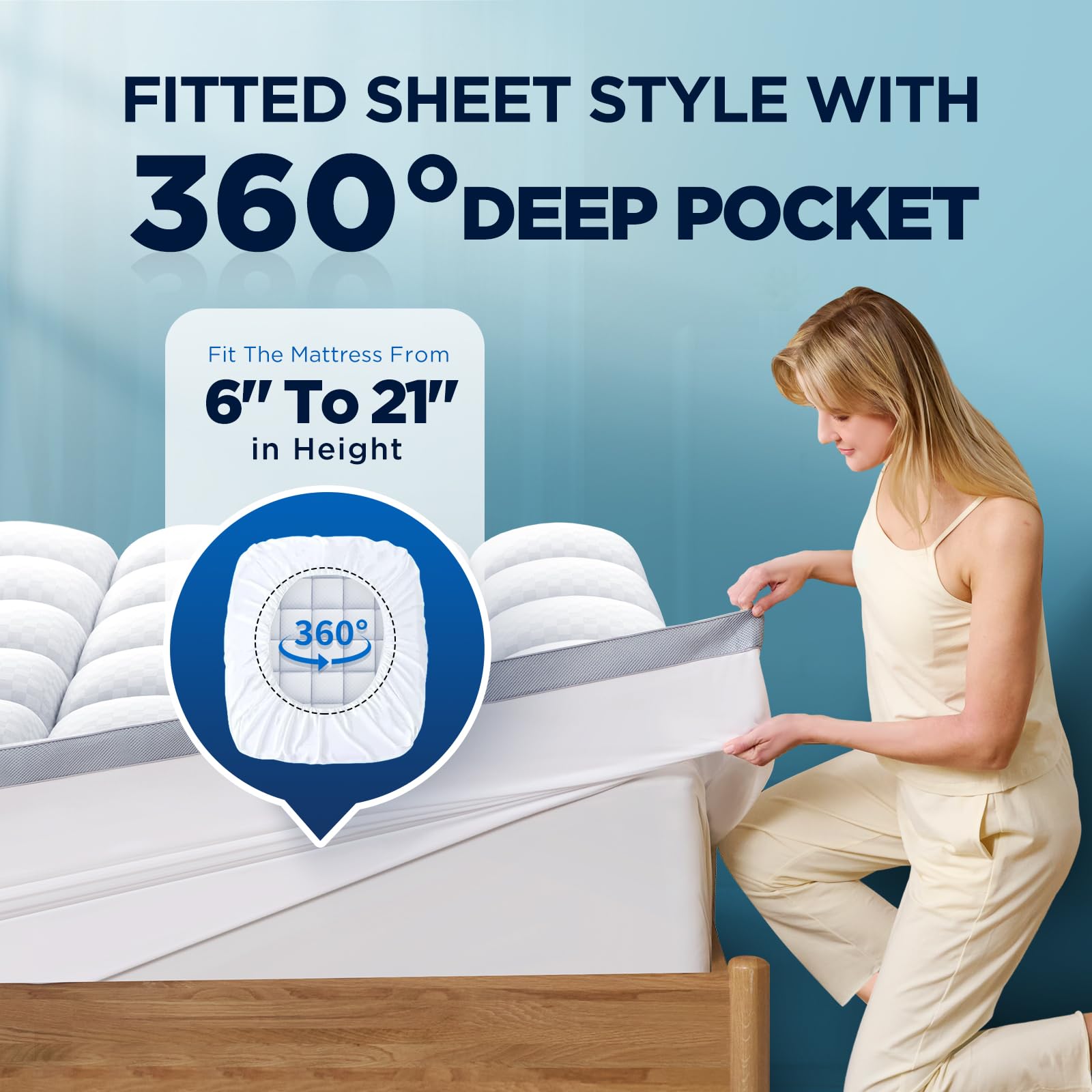 Premium Memory Foam Mattress Topper Queen for Ultra Comfort, 2 Inch Plush Pillow Top Queen Mattress Topper with Breathable Air Mesh Sides, Soft Mattress Pad Cover with Deep Pocket Fits 6-21" Mattress