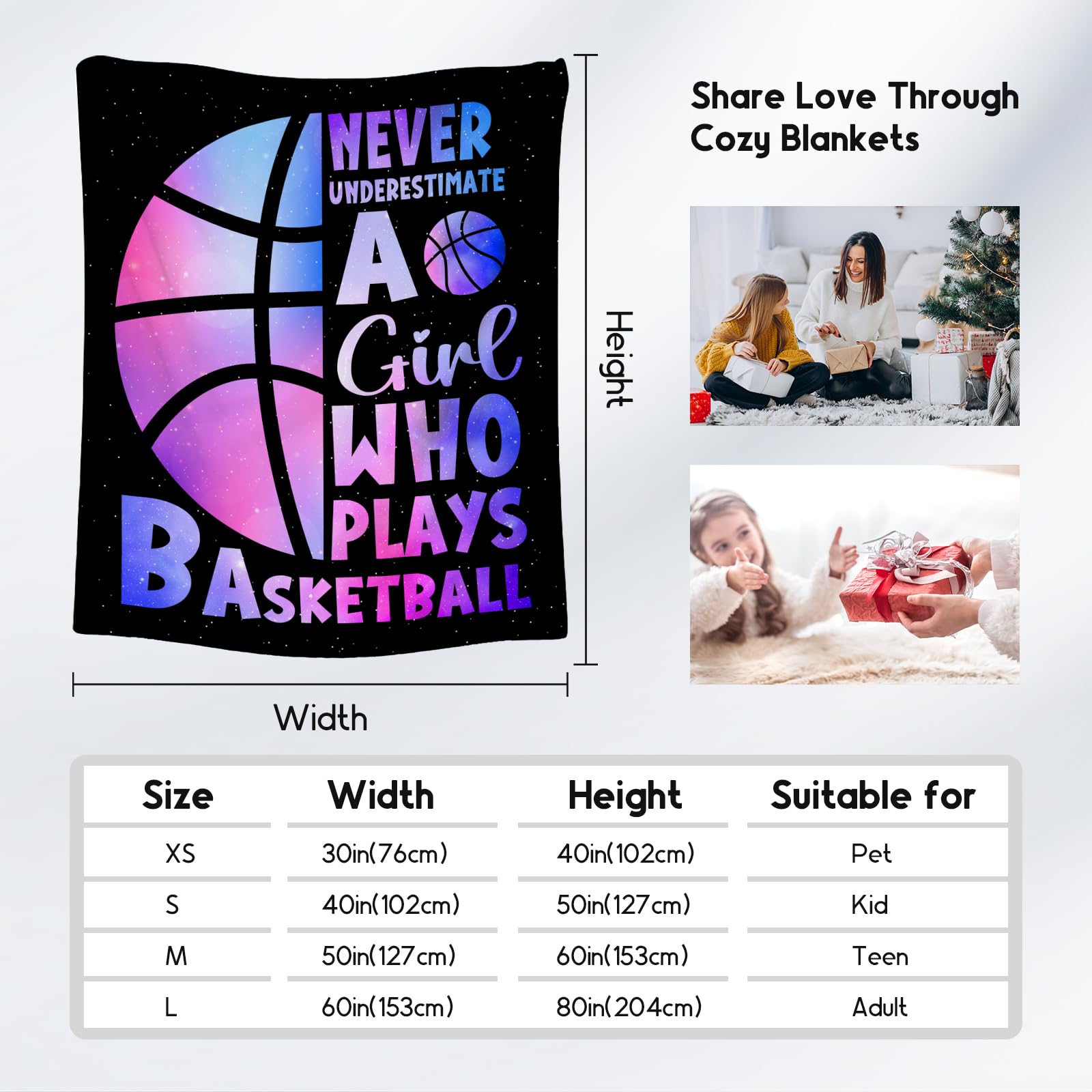 Basketball Blanket for Girls, Basketball Gifts for Girls Basketball Lovers, Sport Throw Blankets for Team Daughter & Her, Girls Basketball Gifts for Couch Sofa Home Decor (40x50 Inch)