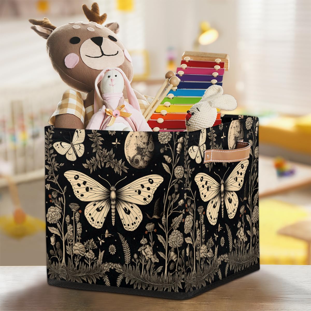 JXDXHCW 13x13 Inch Storage Basket Bin Butterfly Leaves Gothic Print Polyester Cloth Storage Cube Box Toys Clothes Towels Organizer for Kids Room Bedroom Shelves Pantry