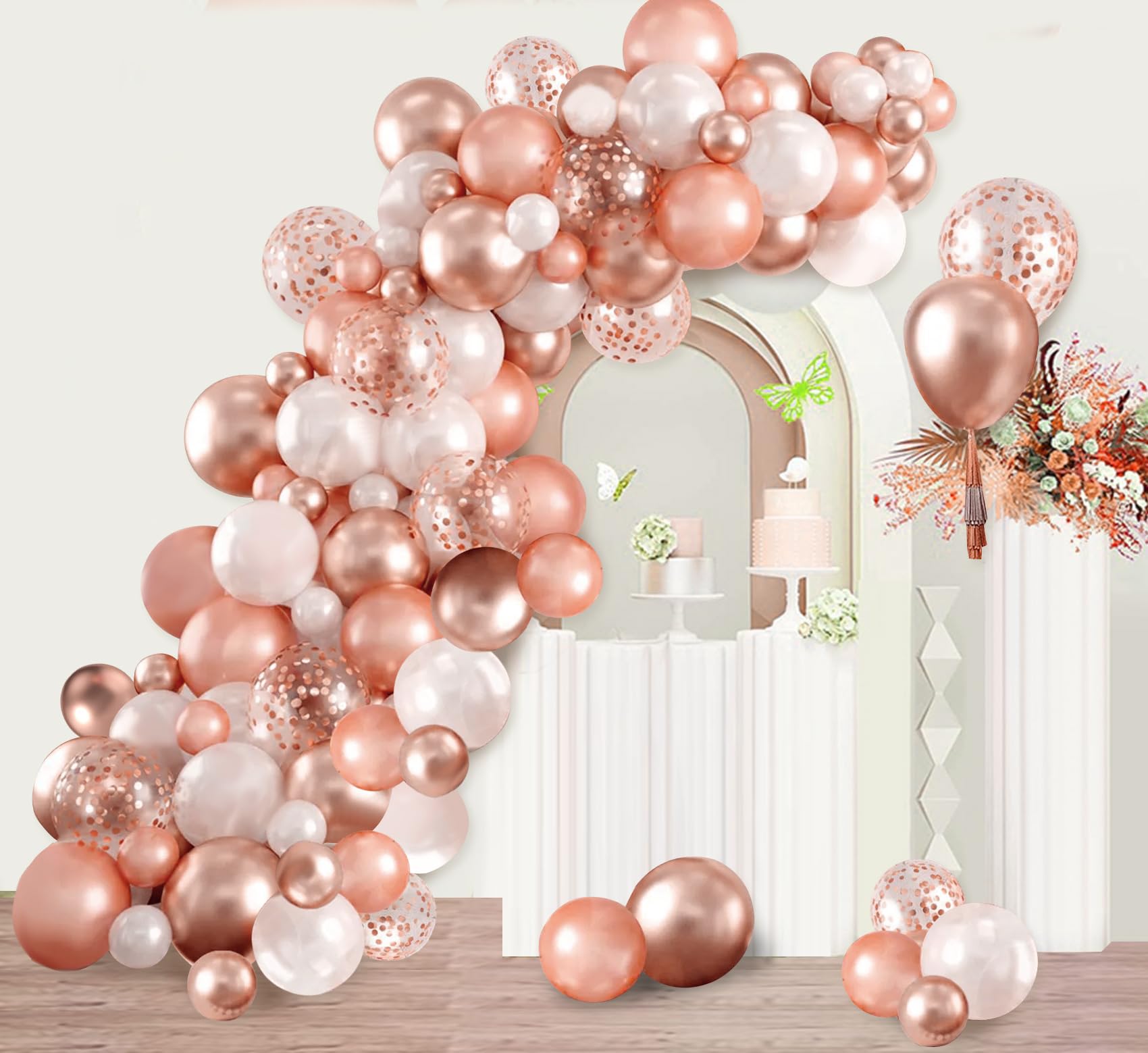 140PCS Rose Gold Garland Balloons Rose Gold Chrome Ballons Arch Kit with Confetti Balloon for Baby Shower Birthday Wedding Bachelorette Party Decor