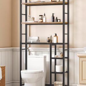 HOOBRO 6-Tier Over The Toilet Storage, Freestanding Bathroom Organizer Space Saver, Mass-Storage Side Storage Open Rack, for Bathroom, Living Room, Laundry, Rustic Brown and Black BF02TS01