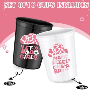 Norme 16 Pcs Let's Go Girl Party Cups Bachelorette Party Supplies Man I Feel Like a Bride Party 16 oz Reusable Black White Plastic Bride Cup for Bridesmaid Bridal Shower Wedding Decorations Favors