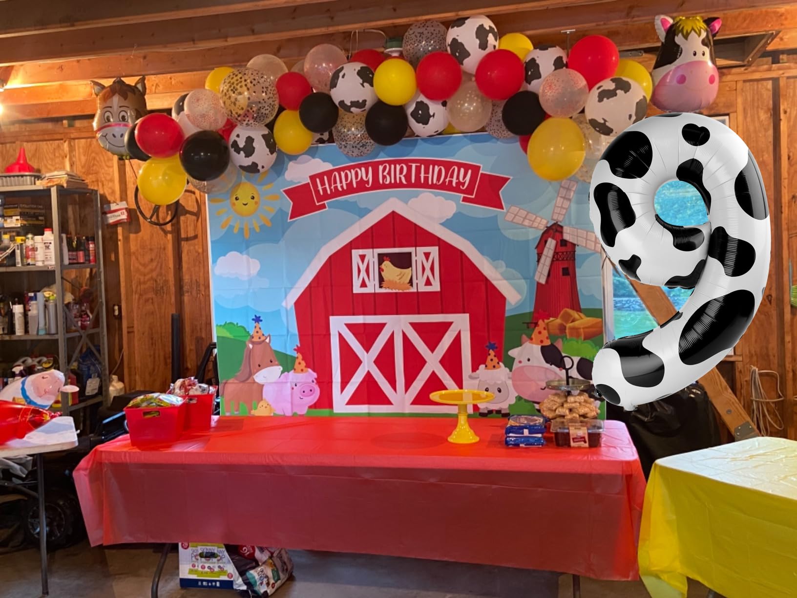 IWERP Cow Print 40 Inch 1st Number Balloon, Unisex Birthday Decorations, Farm Animal Party Supplies, Self Sealing, Reusable