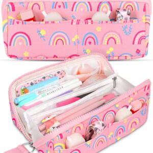 LISEVO Aesthetic Cute Large Pencil Case, Unique Big Capacity Colored Rainbow Pencil Cases Pouch School Office Stationery Organizer Bag for Girls Women with Compartments & Zipper