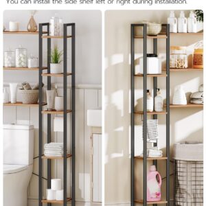 HOOBRO 8-Tier Over The Toilet Storage, Freestanding Bathroom Organizer Space Saver, Mass-Storage Side Storage Open Rack, for Bathroom, Living Room, Laundry, Rustic Brown and Black BF86TS01