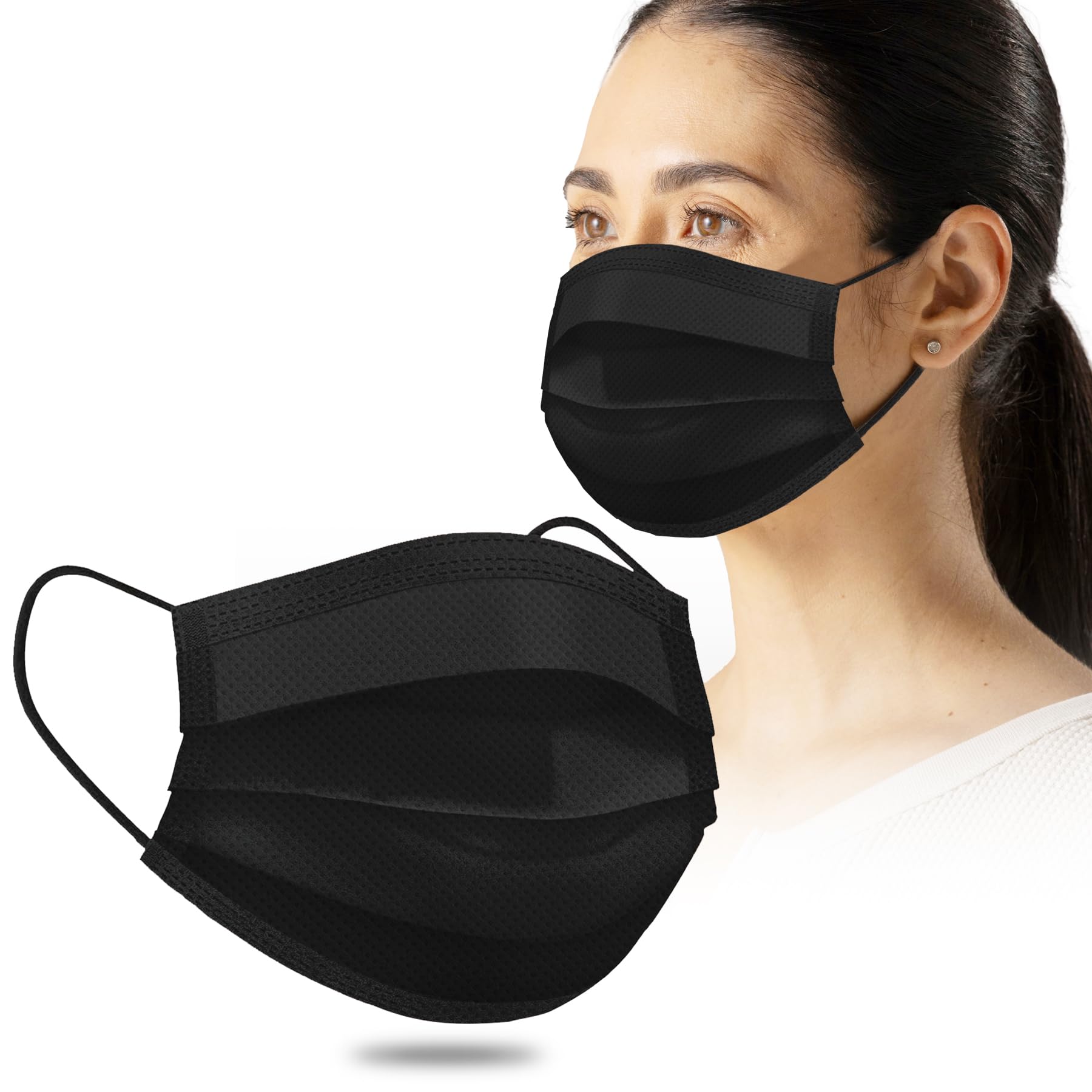 BW BEST WAY 100 Pack 3 Ply Disposable/Filter Protection Face Masks for Adult Men Women (Black - 3 Ply)