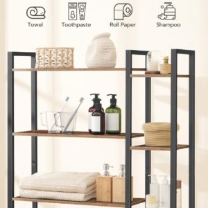 HOOBRO 8-Tier Over The Toilet Storage, Freestanding Bathroom Organizer Space Saver, Mass-Storage Side Storage Open Rack, for Bathroom, Living Room, Laundry, Rustic Brown and Black BF86TS01