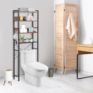 zeny over the toilet storage, 4-tier over toilet bathroom space saver with hooks, over the toilet storage rack, freestanding bathroom organizer, rustic brown