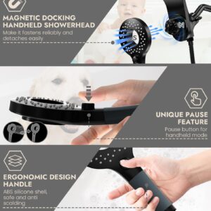 Shower Heads With Handheld Spray Combo, High Pressure 2 IN 1 Rainfall Shower Head with 9 Spray Modes, Anti-leak Shower Faucet with 72'' Stainless Steel Hose & Magnetic Hand Held Shower (Matte Black)