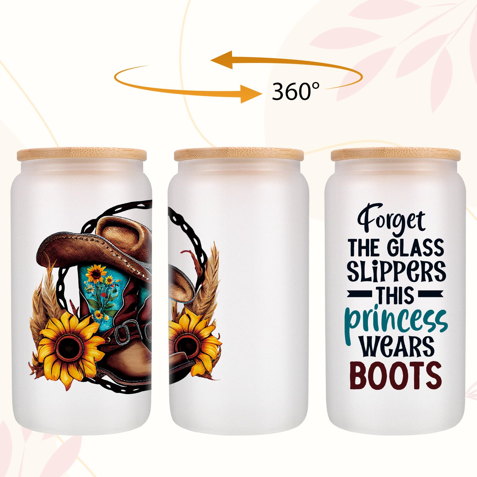 LEADO Western Cowgirl Hat Cups, Cowgirl Boots Glass Cup Mug, 16 oz Frosted Iced Coffee Cups w/Lid & Straw, Cowgirl Gifts, Western Stuff Gifts - Birthday, Christmas, Western Gifts for Women