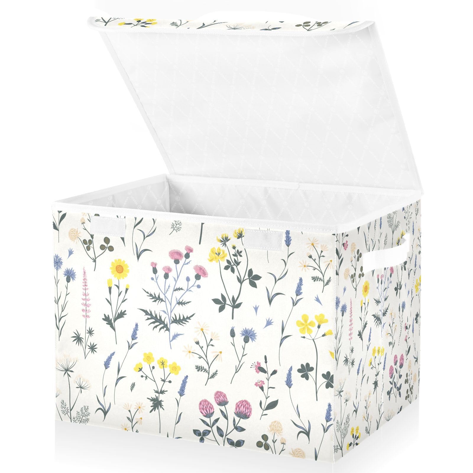 MFTJYO Wildflowers Sunflower Tropical Plants Storage Bin with Lid Foldable Storage Box Washable Fabric Storage Cubes Bin Organizer Basket Closet for Home Bedroom Closet Nursery Office