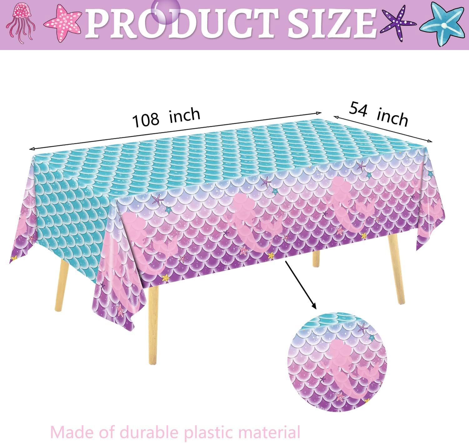 122Pcs Mermaid Birthday Party Decorations Set Mermaid Party Supplies Includes Plates, Napkin, Fork, Cup, Tablecloth, Banner for Baby Shower Ocean Birthday Party Decorations, Serves 24