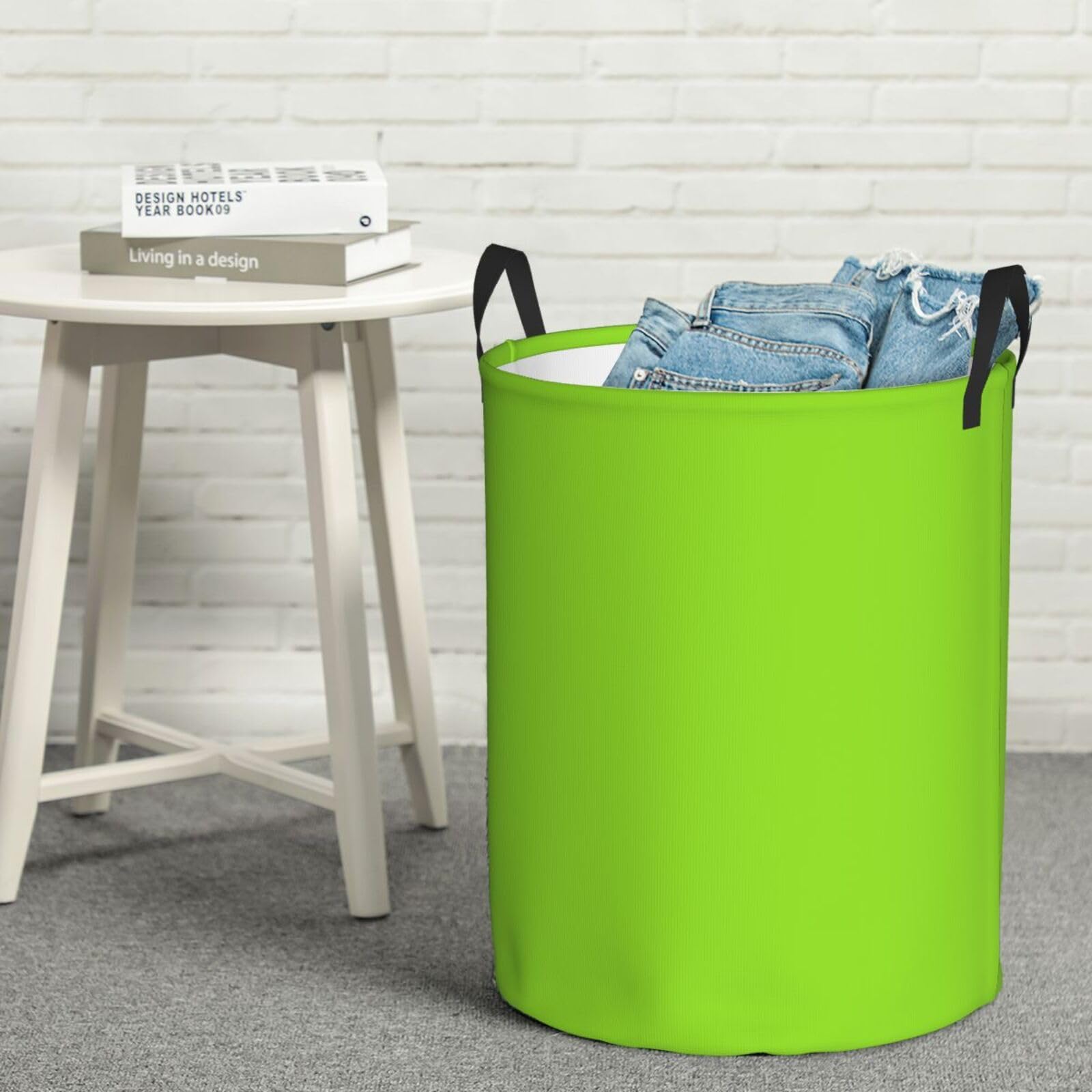 Green Yellow Lime Laundry Basket Waterproof Foldable Laundry Hamper with Durable Handle Circular Dirty Clothes Storage Basket for Living Room Bedroom Bathroom