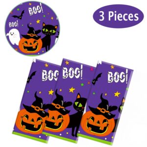 3 Pcs Halloween Tablecloth Large Disposable Plastic Table Covers for Halloween Parties, Bats and Pumpkins Plastic Table Cloth for Indoor Outdoor Halloween Decorations, 54x108 inch