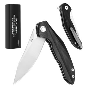 flissa folding pocket knife, 3.75" d2 steel blade, g10 handle, edc knife with pocket clip for men, ball bearings pivot, assisted one-handed flipper opening, liner lock, sharp camping survival hiking knives