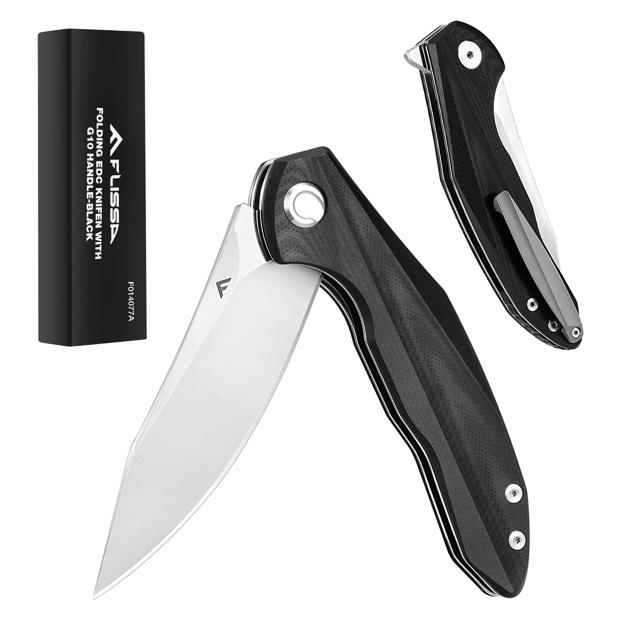 FLISSA Folding Pocket Knife, 3.75" D2 Steel Blade, G10 Handle, EDC Knife with Pocket Clip for Men, Ball Bearings Pivot, Assisted One-Handed Flipper Opening, Liner Lock, Sharp Camping Survival Hiking Knives