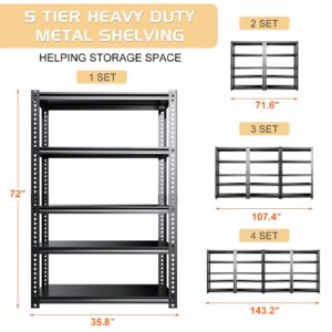 LILYPELLE Garage Shelving Heavy Duty, 72" Metal Garage Storage Shelves, Adjustable 5 Tier Storage Shelves Large Shelving Unit for Garage Pantry Warehouse Basement Kitchen, 3Pack