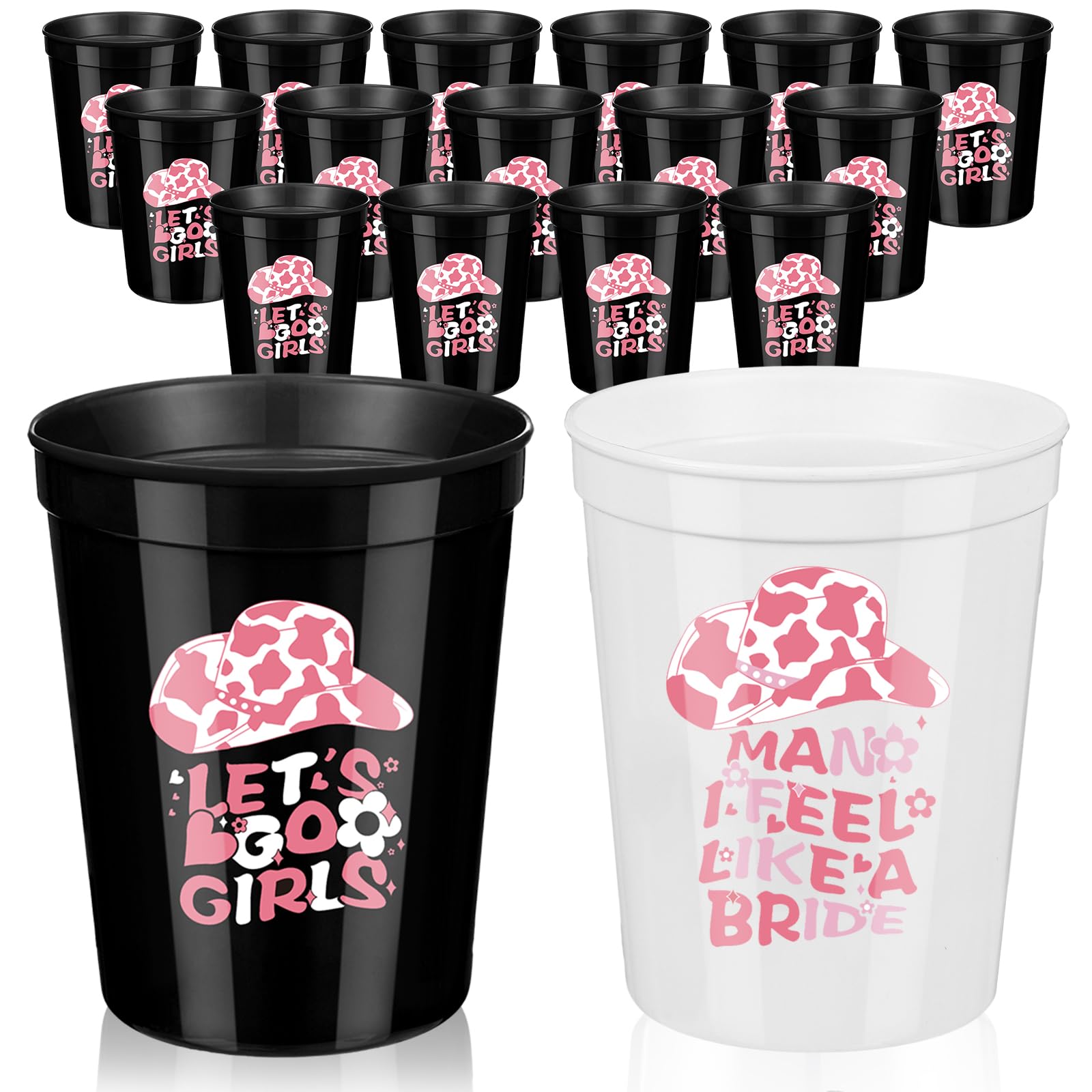 Norme 16 Pcs Let's Go Girl Party Cups Bachelorette Party Supplies Man I Feel Like a Bride Party 16 oz Reusable Black White Plastic Bride Cup for Bridesmaid Bridal Shower Wedding Decorations Favors