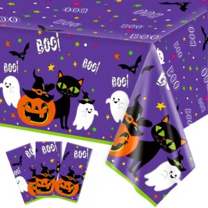 3 pcs halloween tablecloth large disposable plastic table covers for halloween parties, bats and pumpkins plastic table cloth for indoor outdoor halloween decorations, 54x108 inch