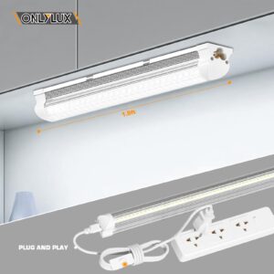 ONLYLUX LED Shop Lights, LED Tube Light 25W 6000K, Led Garage Light, Super Bright, Under Cabinet Lighting, Linkable with Plug LED Light for Workbench Workshop Basement (2 Pack)