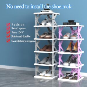 HUYFGDYSA 6 Tier Foldable Shoe Rack Tall Organizer- Narrow Free Installation Small Shoe Rack for Front Door Entrance Shoe Storage Flexible and Shelf Space Saving Organizer for Closet(Gray)